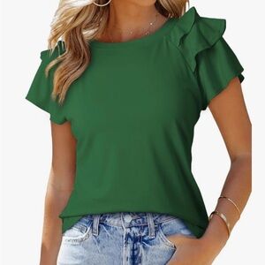 Women's Green Ruffle Sleeve Top